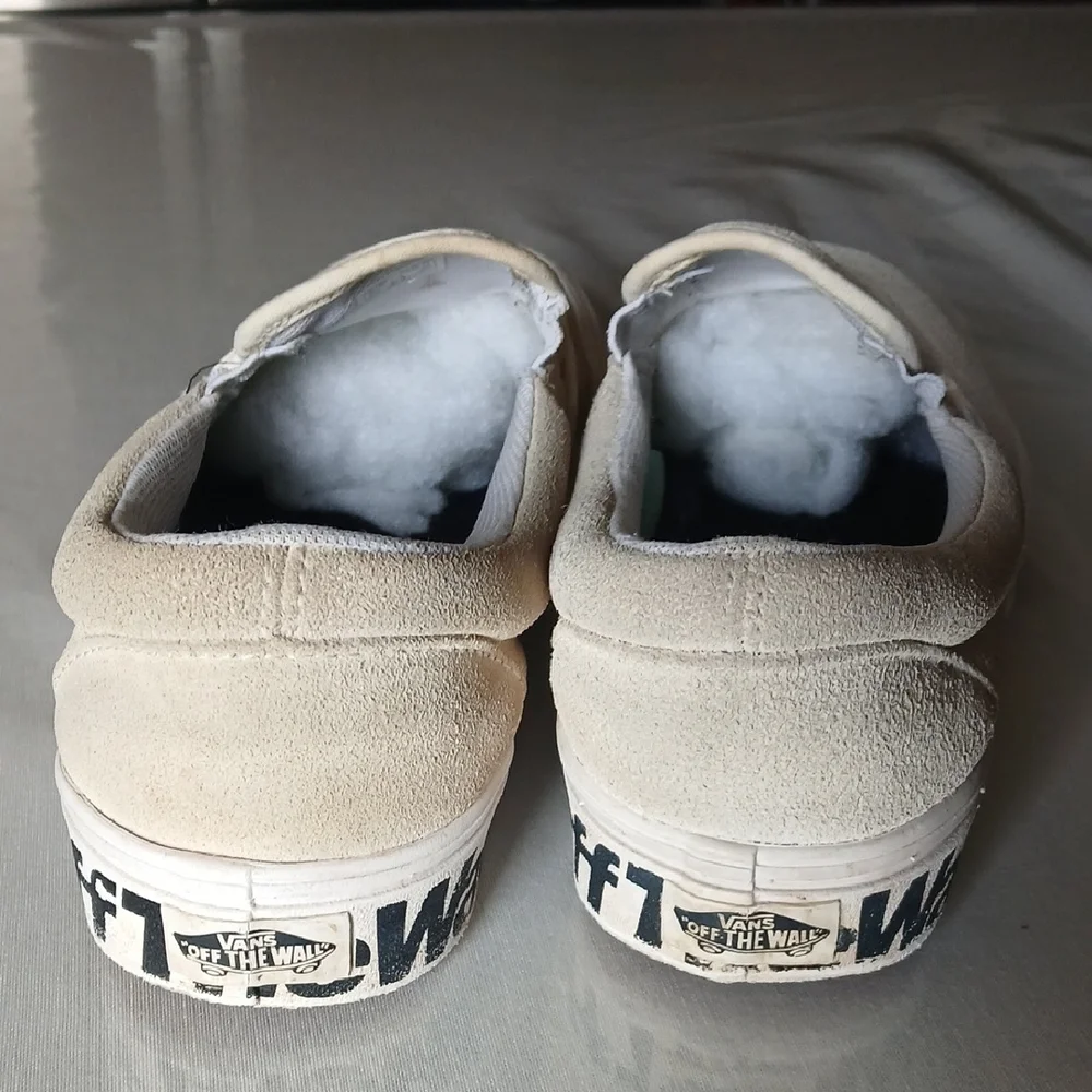 Vans Slip-On Suede Sneakers in Cream with Black Embroidered Logo - Picture 5 of 8